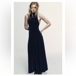 Elegant Navy Blue Velvet Dress